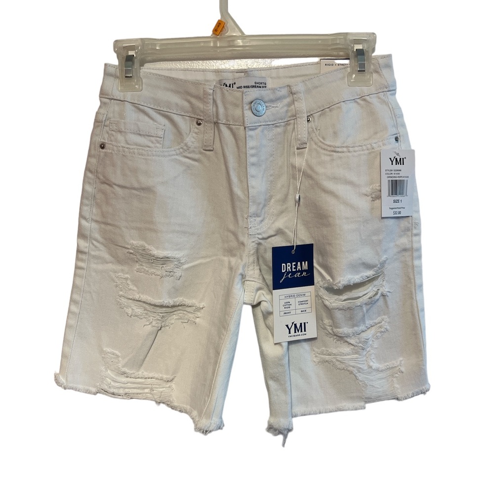 YMI White Dream Jean Hybrid Denim Distressed Shorts